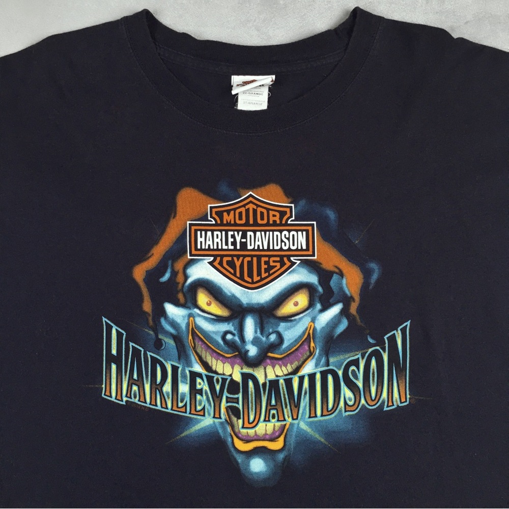 Harley Davidson Long Sleeve Graphic Shirt Navy Blue XXL 2XL Halloween Horror - Picture 3 of 16